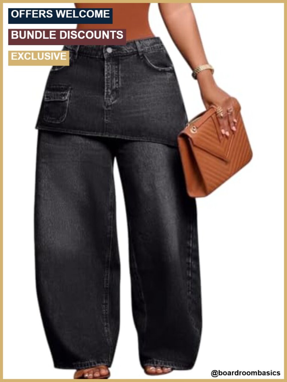 Wide Leg Cargo Jeans with Skirt Overlay High Rise Denim Pants